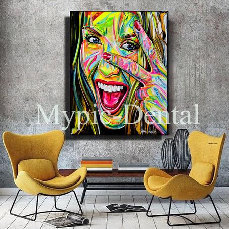 Portrait abstrait de femme aux couleurs vives-Tableau moderne