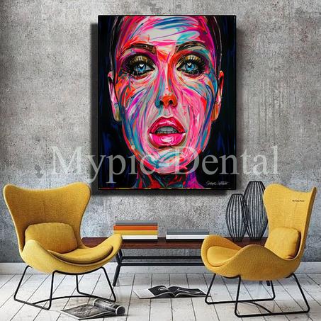 Portrait abstrait de femme aux couleurs vives-Tableau moderne