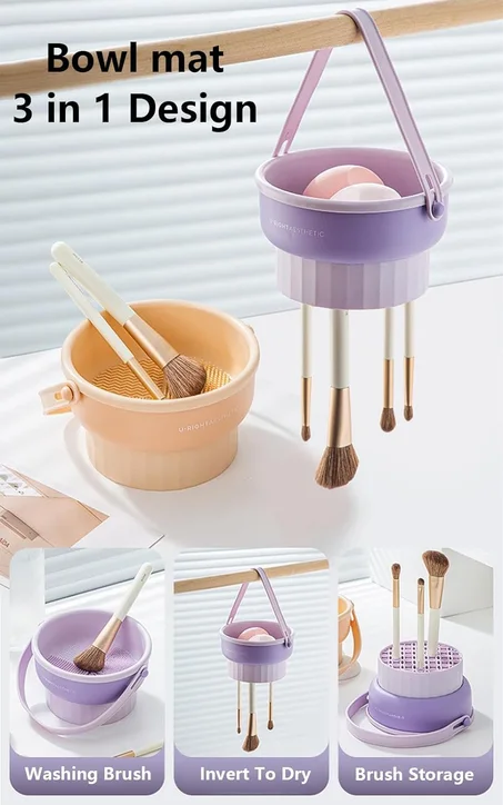 Tapis de nettoyage de brosse de maquillage en silicone 2 en 1 avec support de séchage de brosse