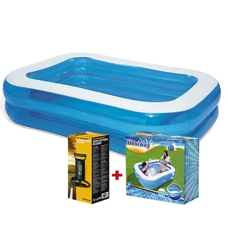 بيست واي - مسبح قابل للنفخ عائلي مستطيل  + آلة نفخ يدوية مجانا