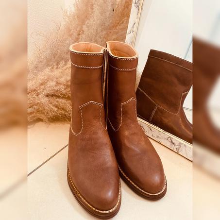Botte marron en cuir véritable