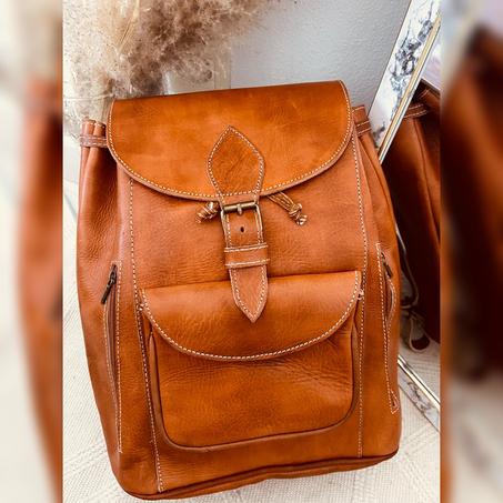 Sac à dos en cuir véritable Marron 100% fait main haute qualité