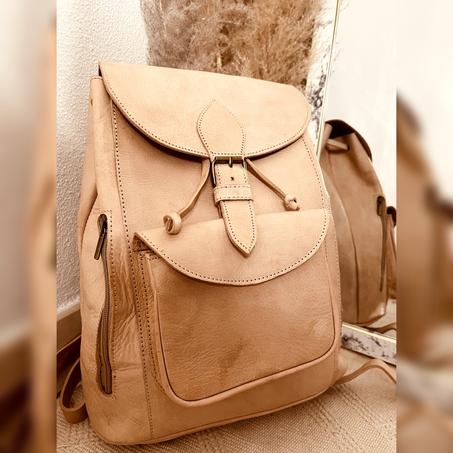 Sac à dos en cuir véritable beige 100% fait main haute qualité