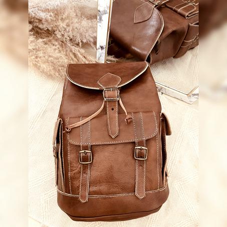 Sac à dos en cuir véritable noir et Kilim 100% fait main haute qualité