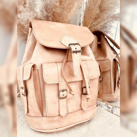 Sac à dos en cuir véritable beige 100% fait main haute qualité