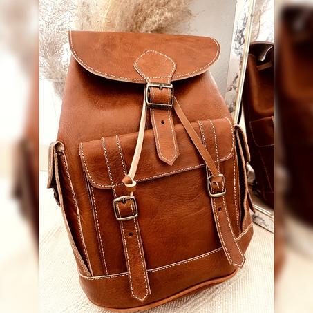 Sac à dos en cuir véritable noir et Kilim 100% fait main haute qualité