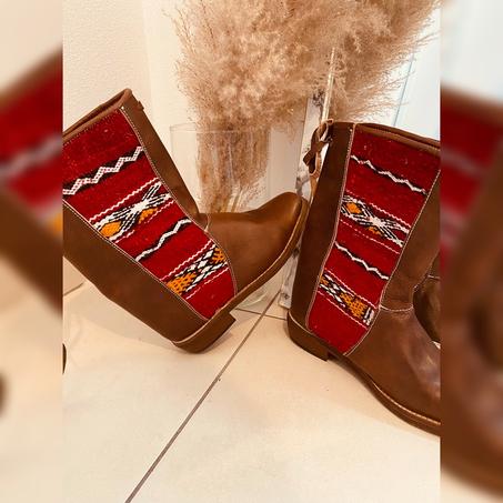 Botte marron en cuir véritable avec kilim