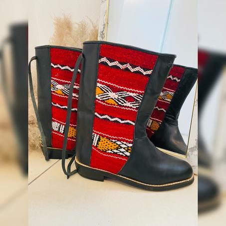 Botte Noir en cuir véritable avec kilim