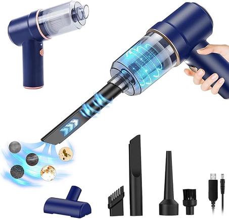 مكنسة كهربائية محمولة – منفضة هواء لاسلكية بقوة شفط 8000 باسكال | للاستخدام الرطب والجاف | تصميم مدمج للمنزل والحيوانات – لون أزرق