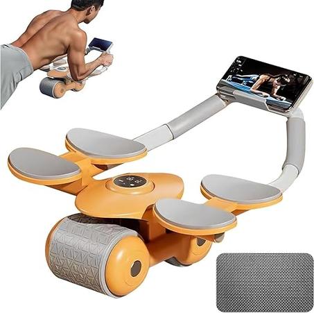 عجلة تمارين البطن مع ارتداد تلقائي – دعم للكوع + مؤقت مدمج | معدات لياقة مثالية لتمرين عضلات البطن في المنزل أو الجيم