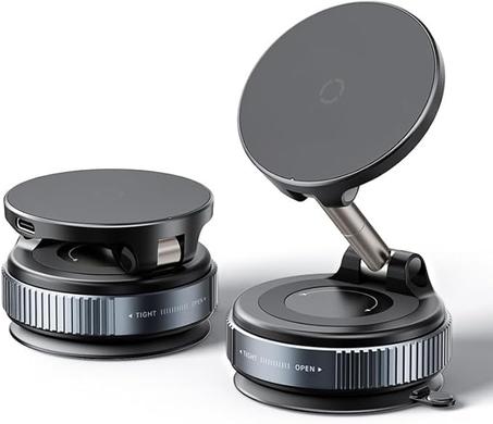 iPhone شاحن سيارة لاسلكي 15 واط – حامل جوال مغناطيسي لماج سيف مع قاعدة شفط قوية | دوران 360 درجة وتصميم قابل للطي | مناسب للزجاج الأمامي، التابلوه، أو أي سطح أملس | متوافق مع أجهزة