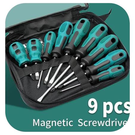 مجموعة مفكات براغي مغناطيسية مكونة من 9 قطع مع مقبض مريح غير قابل للانزلاق