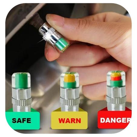 4 قطع من اغطية صمام مراقبة ضغط اطارات السيارة بمؤشر استشعار من 3 ألوان