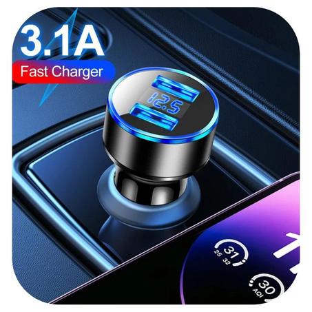 شاحن سيارة USB مزدوج  ومزود بشاشة