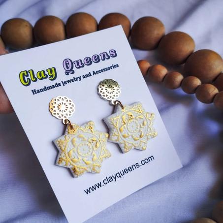 Golden Moroccan tile earrings