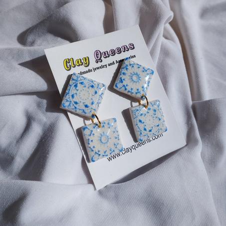 Blue tiles earrings