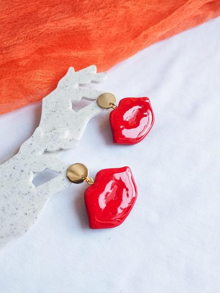 Red lip  earrings