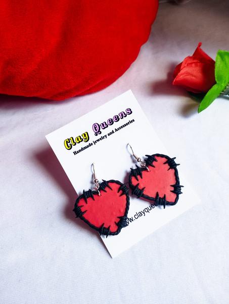 Barbed wire heart earrings