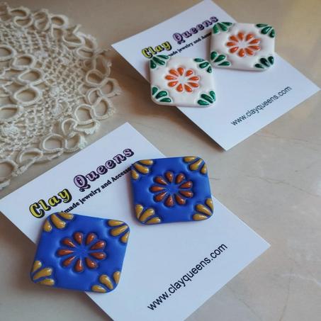 Moroccan colorful tiles earrings