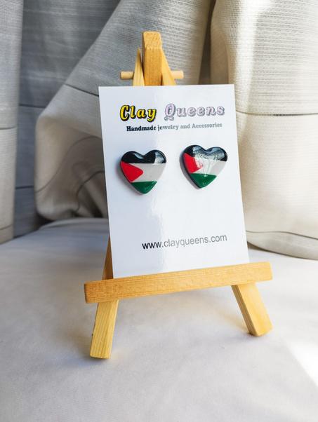 Heart shaped Palestine flag earrings