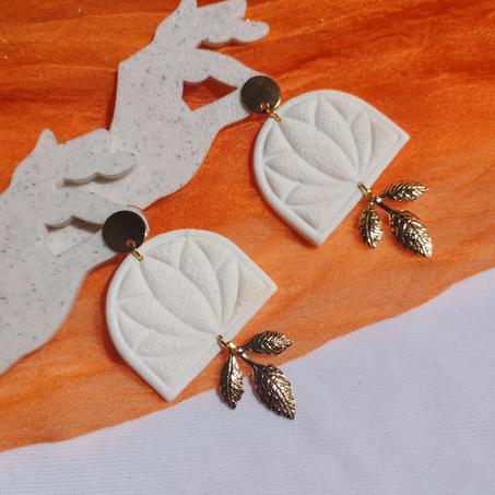 whie bohemian leaf earrings
