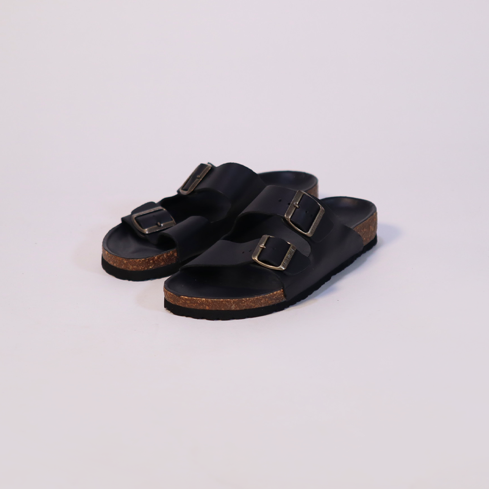 Sandales à deux brides en cuir confortables et élégantes couleur Noir