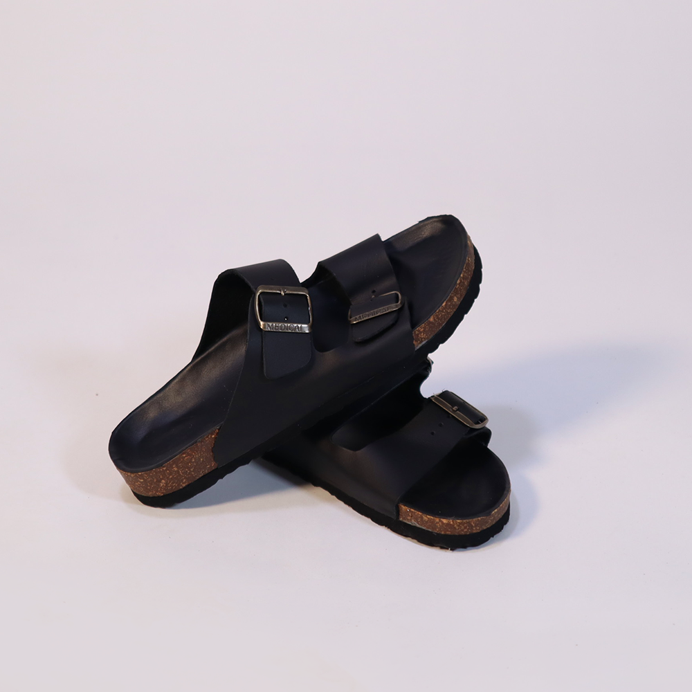 Sandales à deux brides en cuir confortables et élégantes couleur Noir