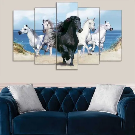 لوحة حصان عربي – 5 قطع – 120×80 سم – خشب MDF – 299 درهم Panneau Cheval Arabe – 5 pièces – 120×80 cm – MDF – 299 DH