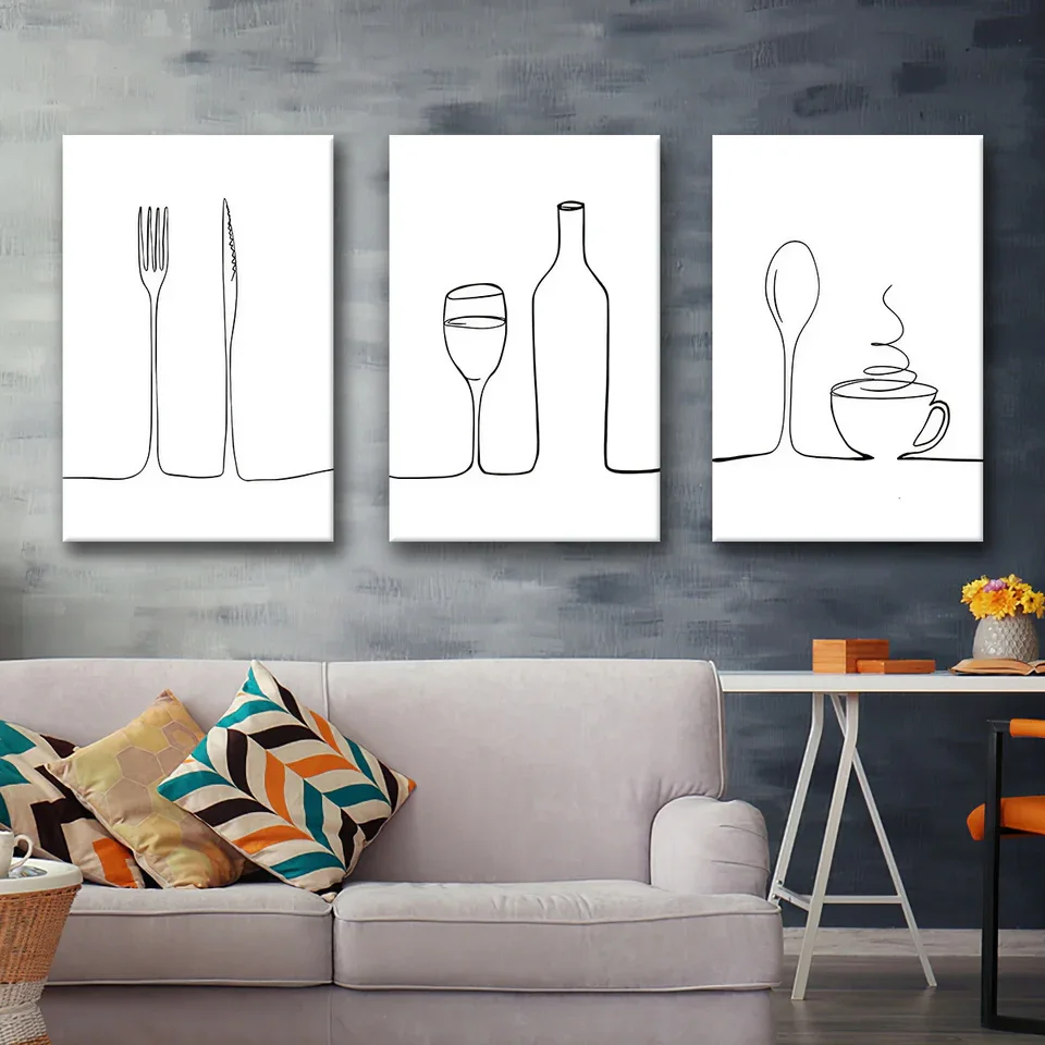 لوحة طعام ومشروبات – 3 قطع – 60×40 سم – خشب MDF – تصميم فاخر Panneau Food & Drink – 3 pièces – 60×40 cm – MDF – Design de luxe