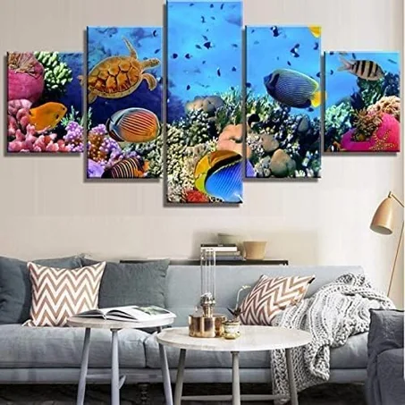 🐟 لوحة جدارية فاخرة بتصميم أسماك – 5 قطع – 120×80 سم. 🐟 Panneau mural de luxe avec design de poissons – 5 pièces – 120×80 cm.