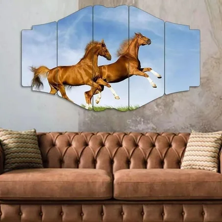🐎 لوحة حصان عربي – 5 قطع – 120×80 سم – خشب MDF – 299 درهم