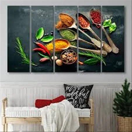 لوحة توابل – تصميم 1 – 5 قطع – 120×80 سم – خشب MDF – 299 درهم Panneau Épices – Design 1 – 5 pièces – 120×80 cm – MDF – 299 DH