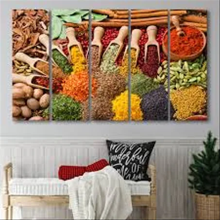 لوحة توابل – تصميم 2 – 5 قطع – 120×80 سم – خشب MDF – 299 درهم Panneau Épices – Design 2 – 5 pièces – 120×80 cm – MDF – 299 DH