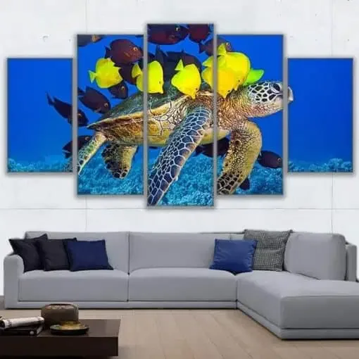 🐟 لوحة جدارية فاخرة بتصميم أسماك – 5 قطع – 120×80 سم. 🐟 Panneau mural de luxe avec design de poissons – 5 pièces – 120×80 cm.
