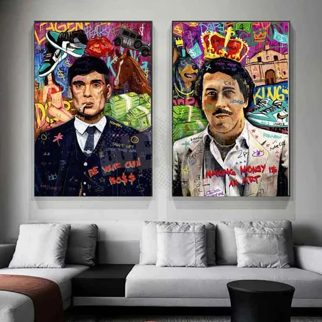 ثنائي Peaky Blinders + Pablo Escobar – 2 لوحات – 60×40 سم – خشب MDF – 199 درهم Duo Peaky Blinders + Pablo Escobar – 2 panneaux – 60×40 cm – MDF – 199 DH