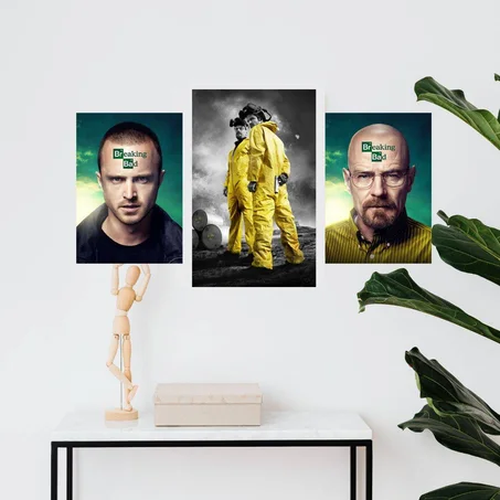 مجموعة Breaking Bad – 3 لوحات – 1×60×40 سم + 2×40×30 سم – خشب MDF – 199 درهم Ensemble Breaking Bad – 3 panneaux – 1×60×40 cm + 2×40×30 cm – MDF – 199 DH