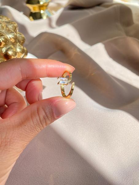 Bague pierre carre  Ajustable en Acier Inoxydable