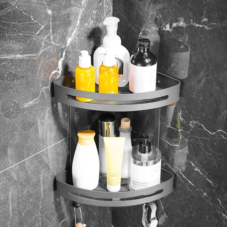 رف REAXOAL للحمام مع خطافين، رف حمام مقاوم للصدأ من الألومنيوم، رف منظم للدش والحمام، سلة تخزين رفوف حائط الحمام (أسود) قم بزيارة متجر REAXOAL