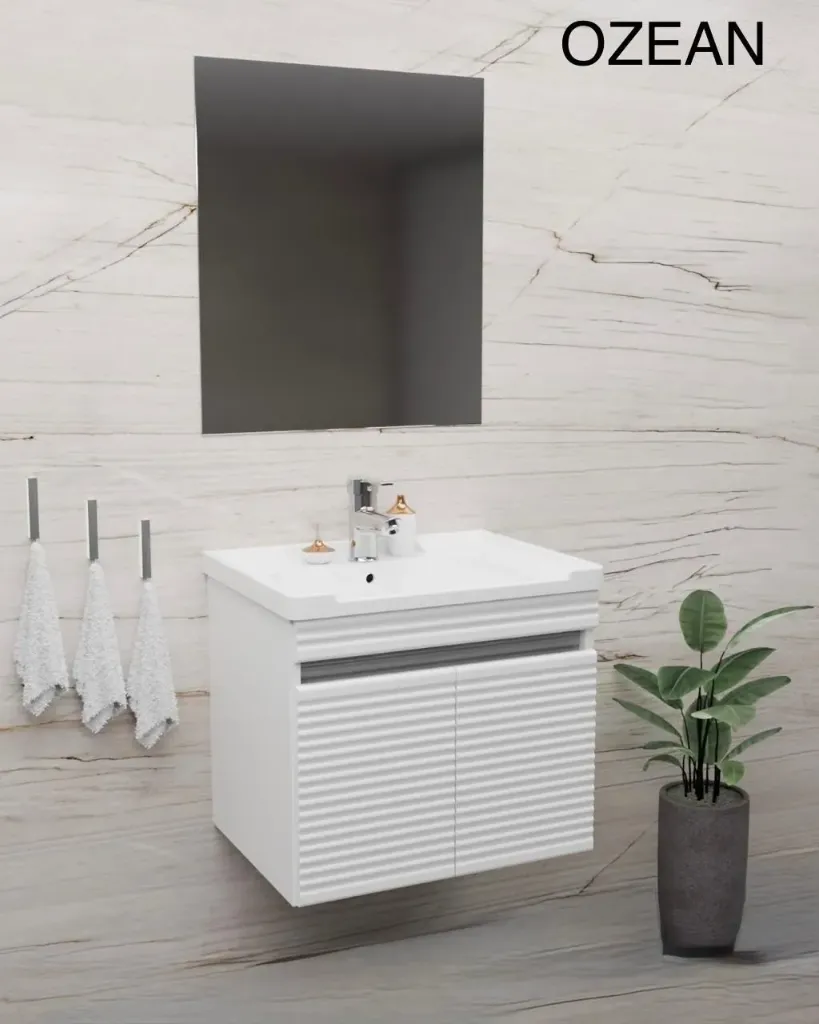 "مغسلة OZEAN بمرآة ذكية – الطول 60 سم والعرض 46 سم بتصميم عصري راقٍ"
