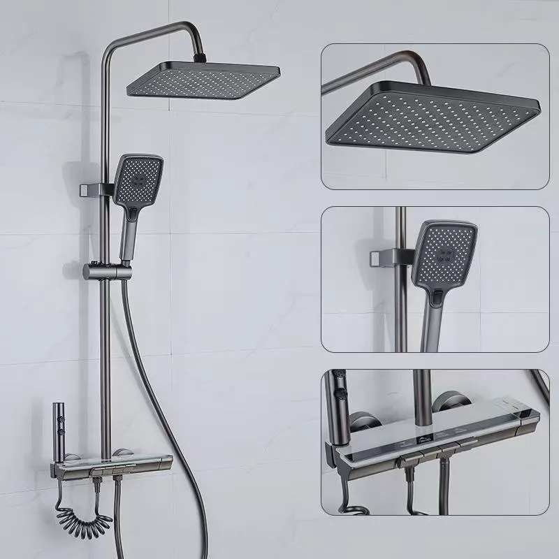 ⭐ دوش فاخر عصري مع رأس مطري + يدوي LED وميزان حرارة