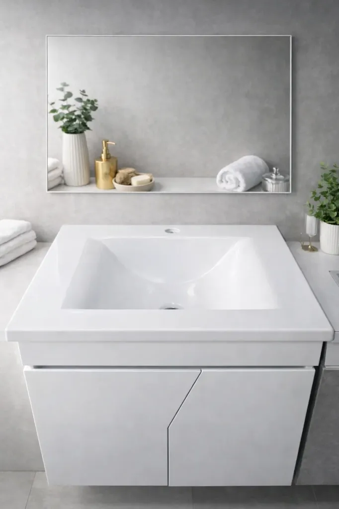 خزانة مغسلة عصرية 60×46 مع مرآة أنيقة – تصميم راقٍ يكمّل حمامك