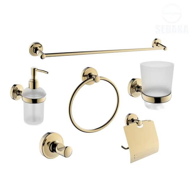 🛁 عرض فاخر: طقم إكسسوارات الحمام 6 قطع – لون ذهبي أنيق 👑
