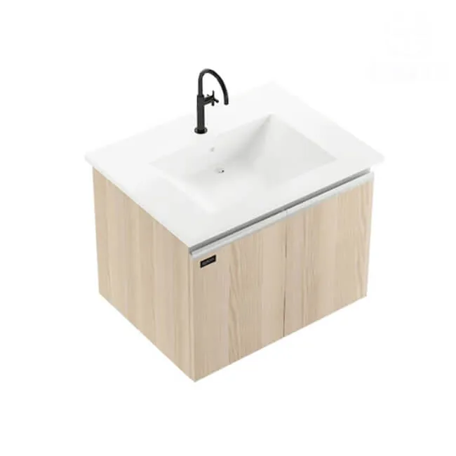 وحدة حمام 60*46سم معلقة لون بيج خشبي بالحوض الأبيض 2 درفة سوفت كلوز من بيرويا Beroia