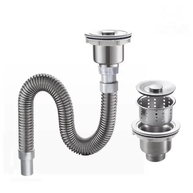 سيفون صرف حوض المطبخ 3 بوصة بالرأس الاستانلس المزود بمصفة وغطاء غلق