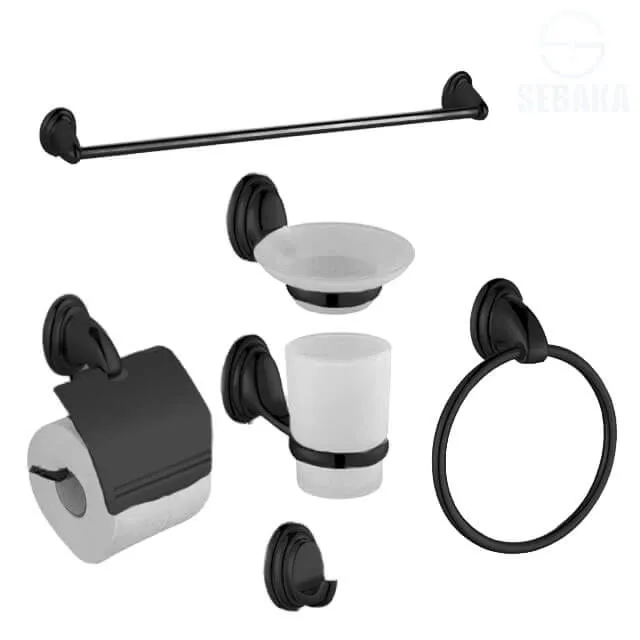 طقم إكسسوار الحمام أطلس الاقتصادي لون اسود 6 قطعة Atlas Black