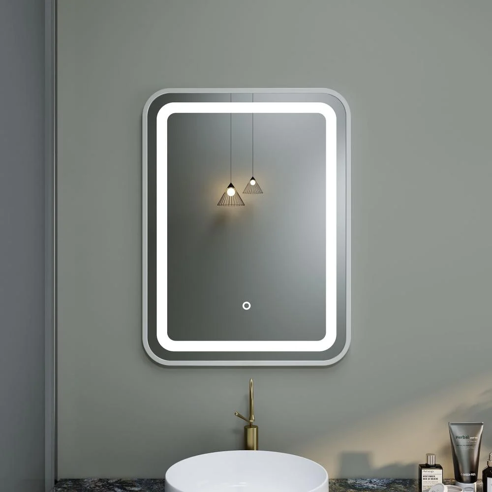 مرايا بإطار فضي و بإضاءة LED تعمل باللمس