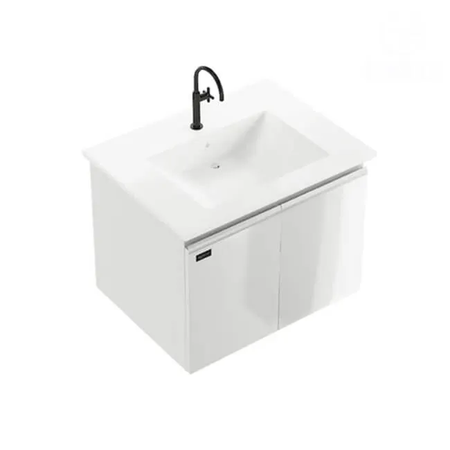 وحدة حمام 60*46سم معلقة لون أبيض لامع بالحوض الأبيض 2 درفة سوفت كلوز من بيرويا Beroia