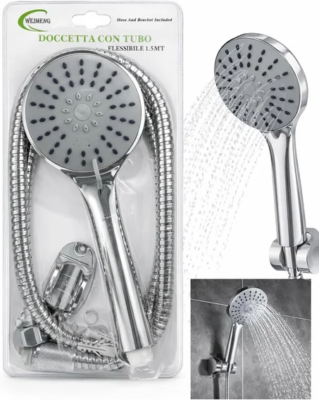 رأس دش مع خرطوم مرن من هيكسار، 1.5 متر، رأس دش محمول باليد مع خرطوم مرن 1.5 متر - موفر للماء، نموذج كبير موفر للمياه بنسبة 90%