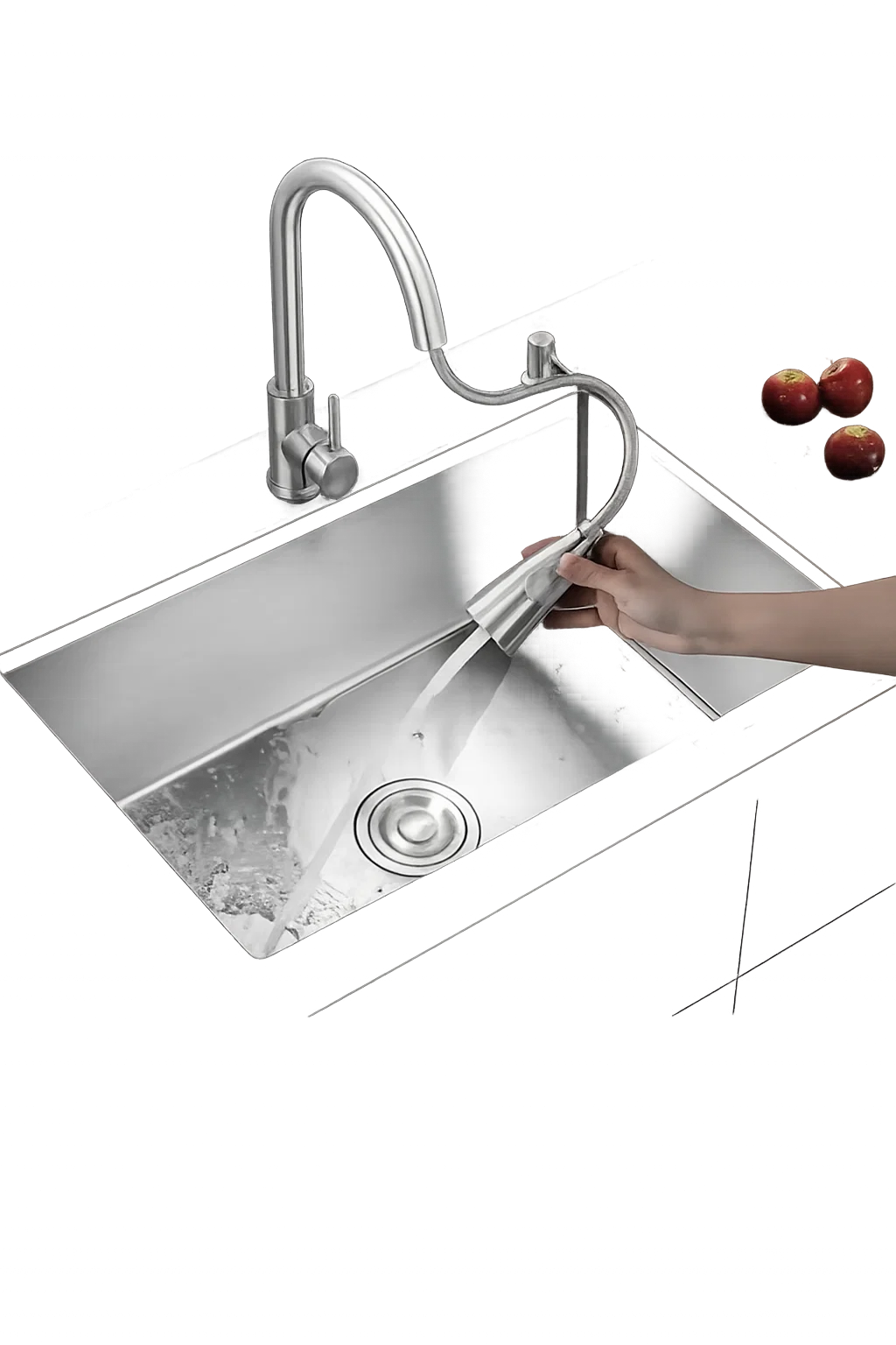 حوض مطبخ استانلس هاندميد 70 × 42 سم فلات تحت الرخام بالصرف و المصفة