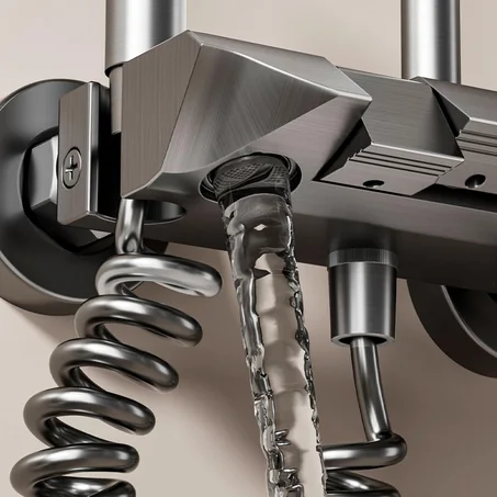 مجموعة صنبور دش من ريكسوال، خلاط دش قابل للتبديل مع 4 اوضاع مياه مختلفة، فوهة، دش يدوي، دش مطري ورذاذ يدوي، مزود بشاشة عرض لدرجة حرارة الماء والوقت، حامل يثبت على الحائط للحمام